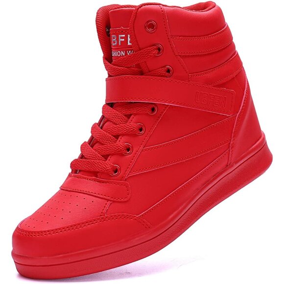 Ubfen Women's Red Hidden Wedges Platform Heel High Top Casual Sports Sneakers - Picture 8 of 8